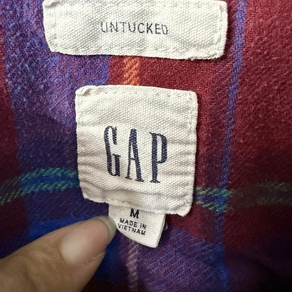 Vintage Gap Flannel‎ Shirt Red Blue Plaid Men's Long Sleeve Button Down Medium - Picture 5 of 7